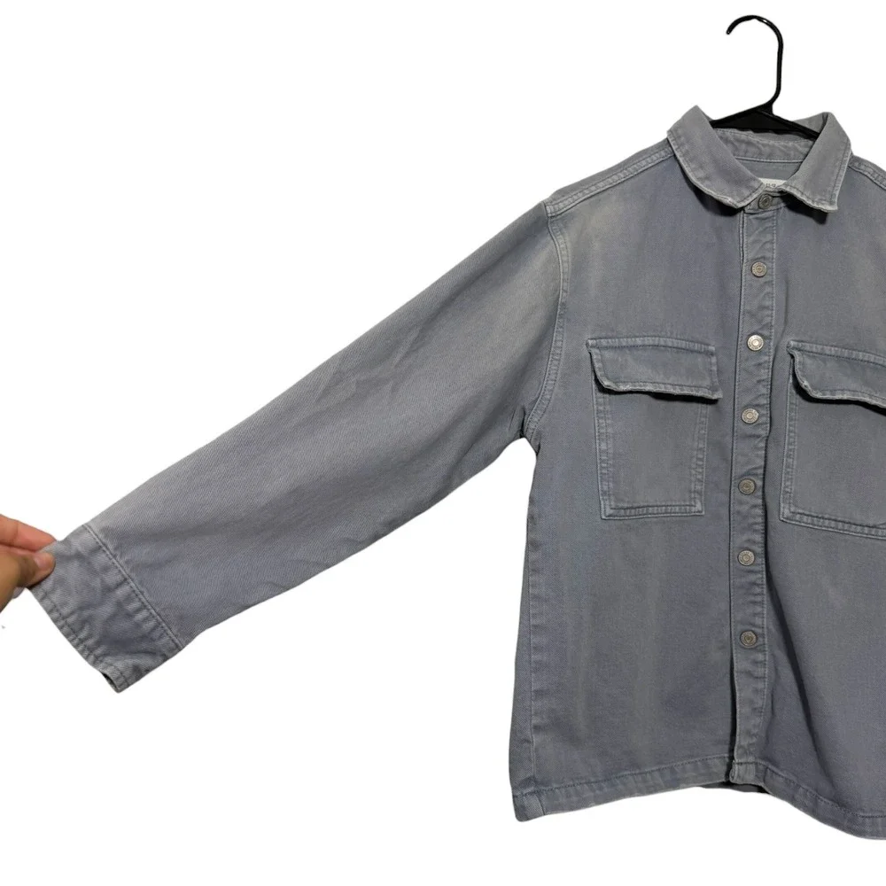 Zara Kids Cool Coast Iconic Days Graphic Denim Shirt Jacket Blue Gray Boys 11-12
